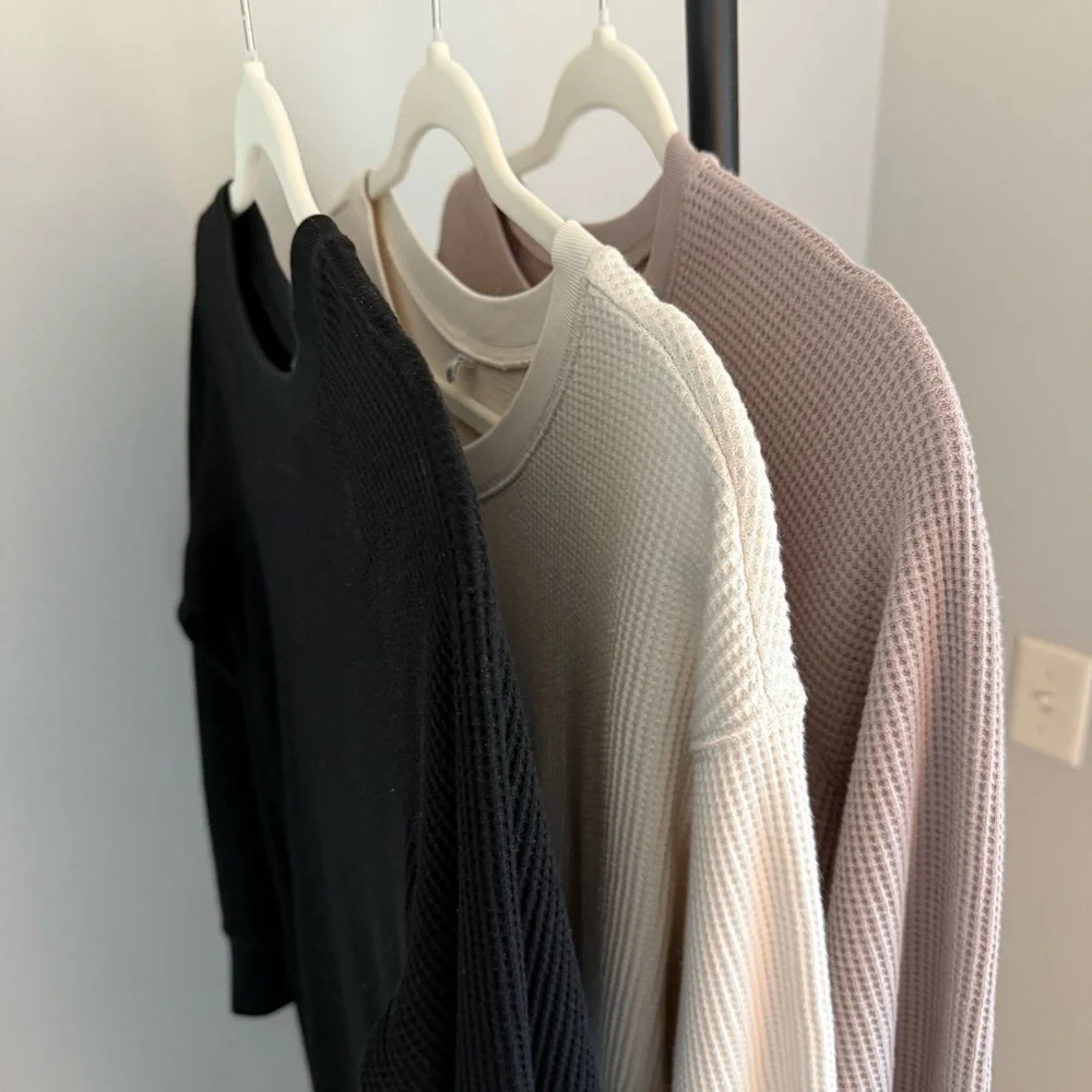 Black, Cream, and Tan Long Sleeve High End Waffle Dresses (Lot of 3) - Picture 2 of 10